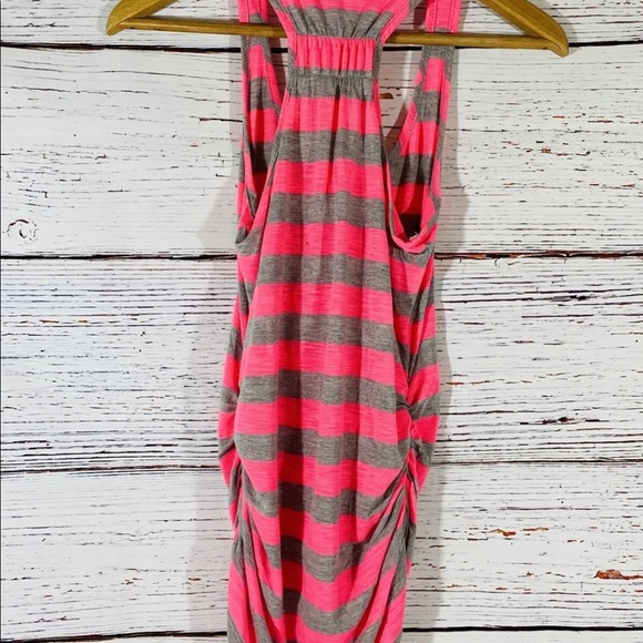Lipstick Tank juniors Sz Medium Neon Hot Pink Gray Stripes Ladies Shirt Slimming - Picture 5 of 11